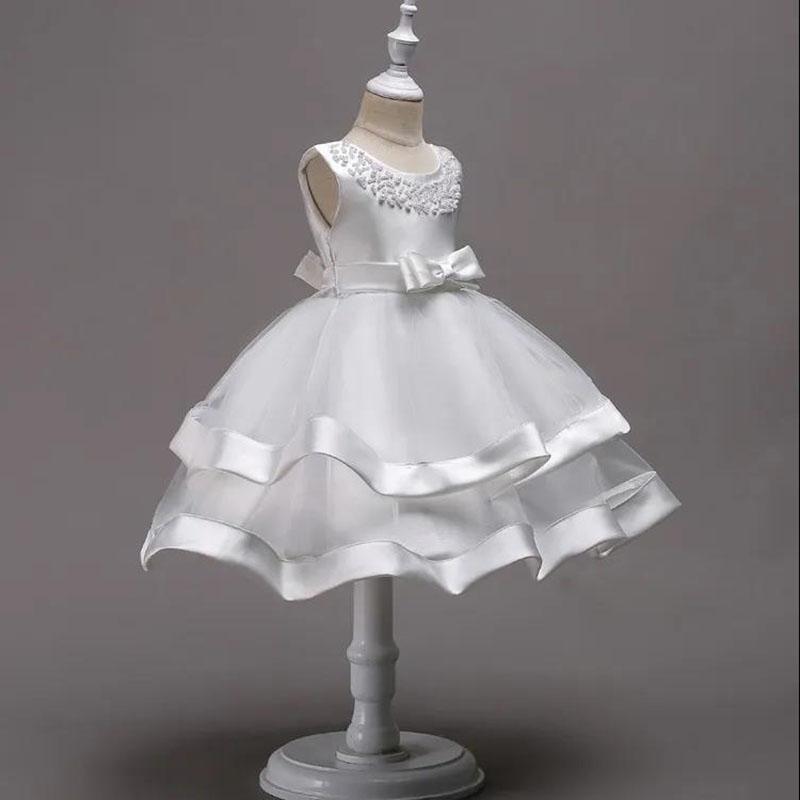 Girls Satin Princess Dress Puff Dress Flower Girl Dress Skirt Hand Beaded Multicolor Performance Costume Lace Mesh Sweet Dress