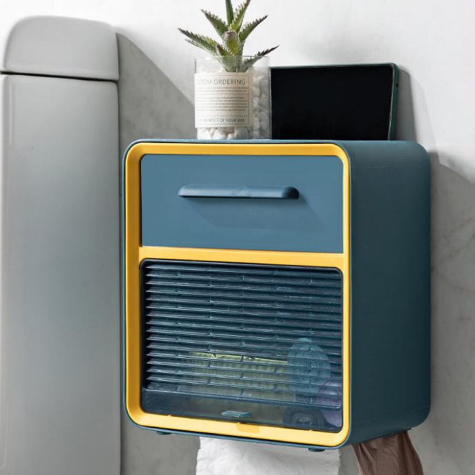 Toilet Tissue Box Draw Paper Box Bathroom Wall-mounted Punch-free Paper Box Toilet Paper Storage Box Toilet Paper Box Waterproof