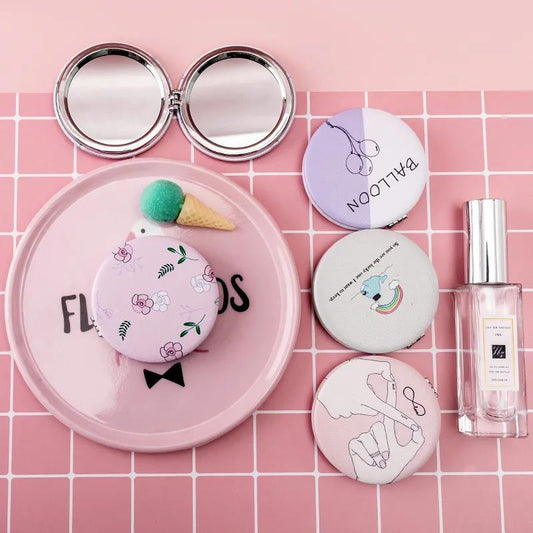 Clamshell Mini Folding Cosmetic Mirror Portable Lovely Double-sided Small  Folded Round Makeup Mirror