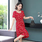 Bohemian Women's Casual Round Neck Floral Mid-length Dress Loose Dress Ladies Round Neck Short-sleeved Elastic Waist Mid-length Print Dress