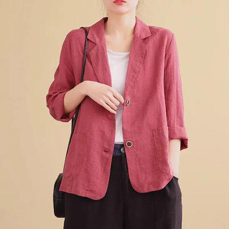 Loose Solid Color Cotton and Linen Small Suit Spring and Summer Linen Top All-match Long-sleeved Casual Temperament Jacket Women