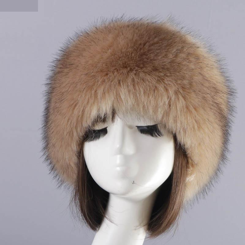 Faux Fox Fur Round Flat Top Faux Fur Hat Thick Autumn and Winter Fur Russian Mongolian Hat Warm Tail Hat