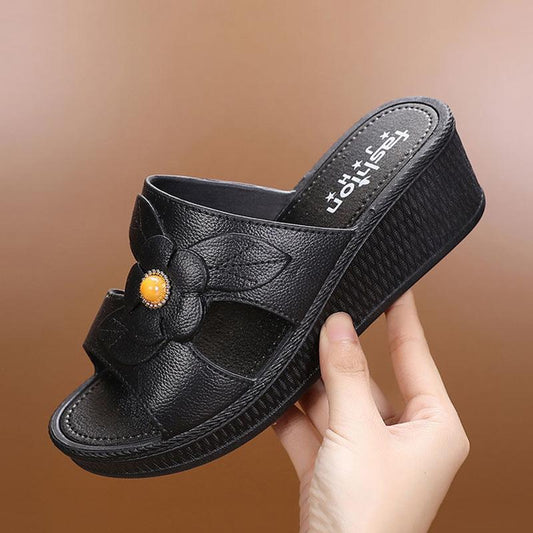 Sandals and Slippers Women Summer Outer Wear Thick Bottom Non-slip Bath Home Beach Shoes Wedge Heel Soft Bottom Ladies Slippers