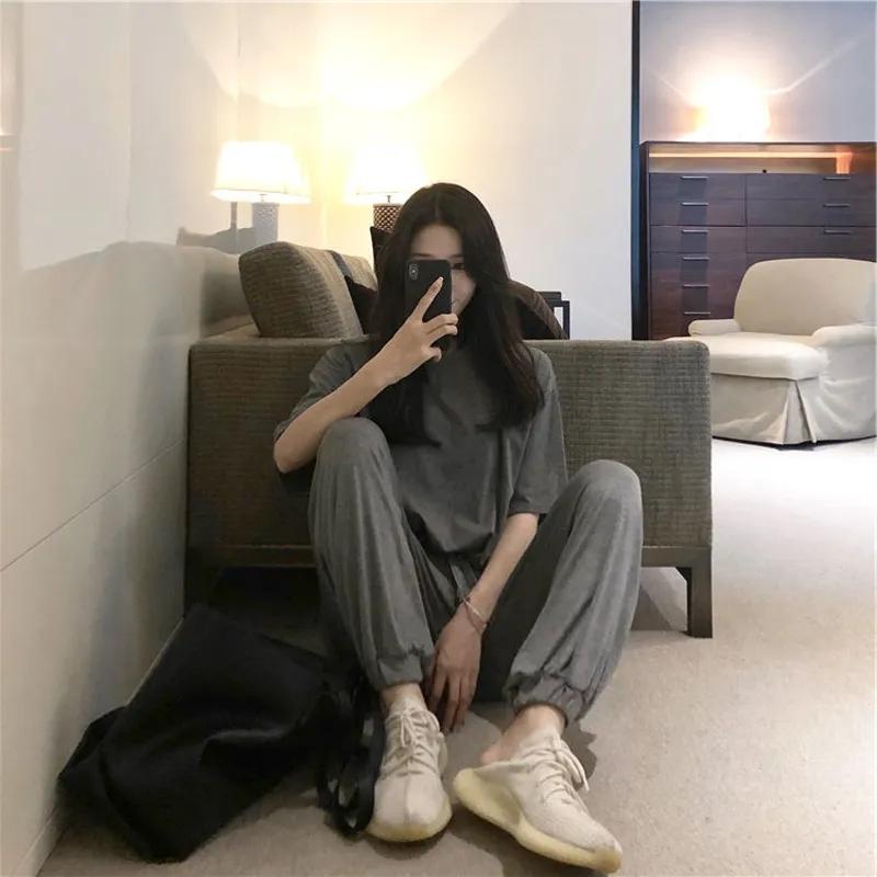 2PCS Summer Pajamas Women's Pants + Short Sleeves Two-piece Set Sports and Leisure Homewear Two-piece Set Ladies Fitness Jogging Suits