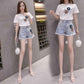 Embroidered Flower Three-dimensional Flower Sexy Denim Shorts Women's Spring and Summer Raw Edge Wide-leg Pants