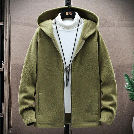 Spring Men's Jacket Polar Fleece Double Sided Fleece Lightweight Warm Jacket Hooded Sweater Loose Outdoor Casual Jacket