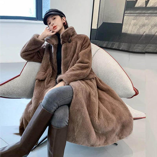 Mink Velvet Coat Women's Mid-length Faux Fur Coat Quilted Thickened Women's Coat