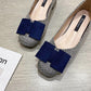 Bowknot Soft Sole Thick Heel Shoes Women Spring Korean Style Square Toe Woven Low-heeled Women's Shoes