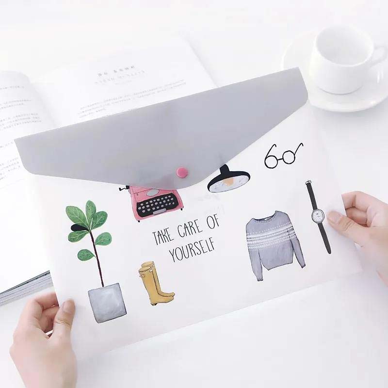 8 Pcs-office Supplies A4 Plastic File Bag, Student Stationery Test Paper Press Button Information Bag
