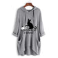 Women Casual Print Cat Ear Hooded Long Sleeves Pocket Irregular Top Blouse Shirt