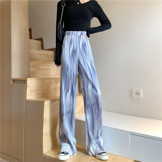 High Waist Drape Wide-leg Pants Korean Casual Pants Women's Ink Dyed Pleated Loose and Thin Mopping Trousers