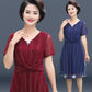 XL-XXXXXL Women's Summer Dress Middle-aged Mother Chiffon Veil Short Sleeve V-Neck Printing Mid-length Daily Wear