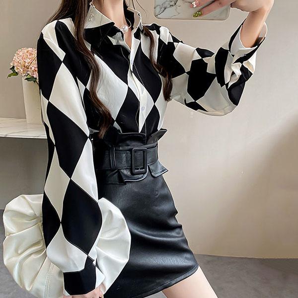 Long-sleeved Casual Tops Large Size Loose Chiffon Shirts Women's Spring and Autumn Lapel Elegant Printed Blouses