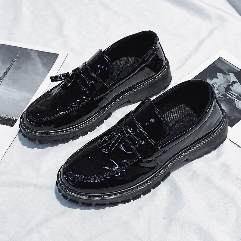 Men's Leather Shoes Casual Paint Leather Bright Leather Fashion Shoes