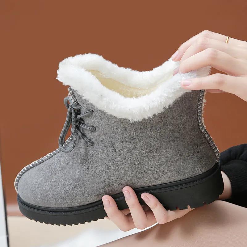 Snow Boots Women's Autumn and Winter Cotton Shoes Warm Thickened Non-slip Plus Velvet Thick Bottom Medium Tube Thick Heel Ankle Boots