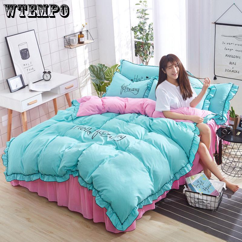 Microfiber Lace Princess Print Soft Duvet Cover Set Pillow Case Zipper Home Bedding Cover