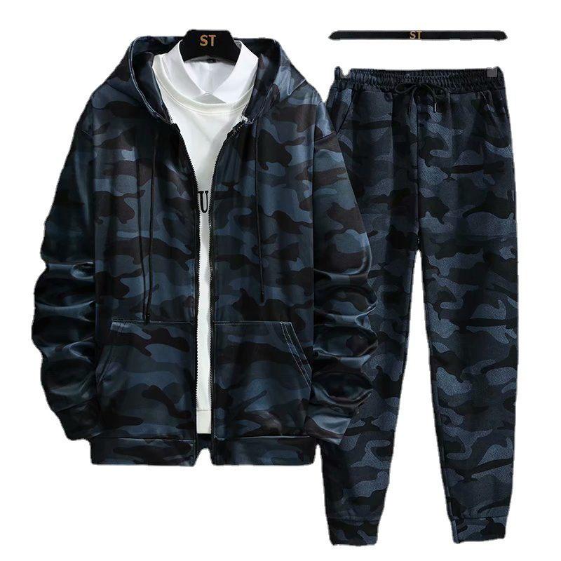 Camouflage Two-piece Spring and Autumn  One-piece Suit Men's Sports Casual Suit Men's Long-sleeved Cardigan Zipper