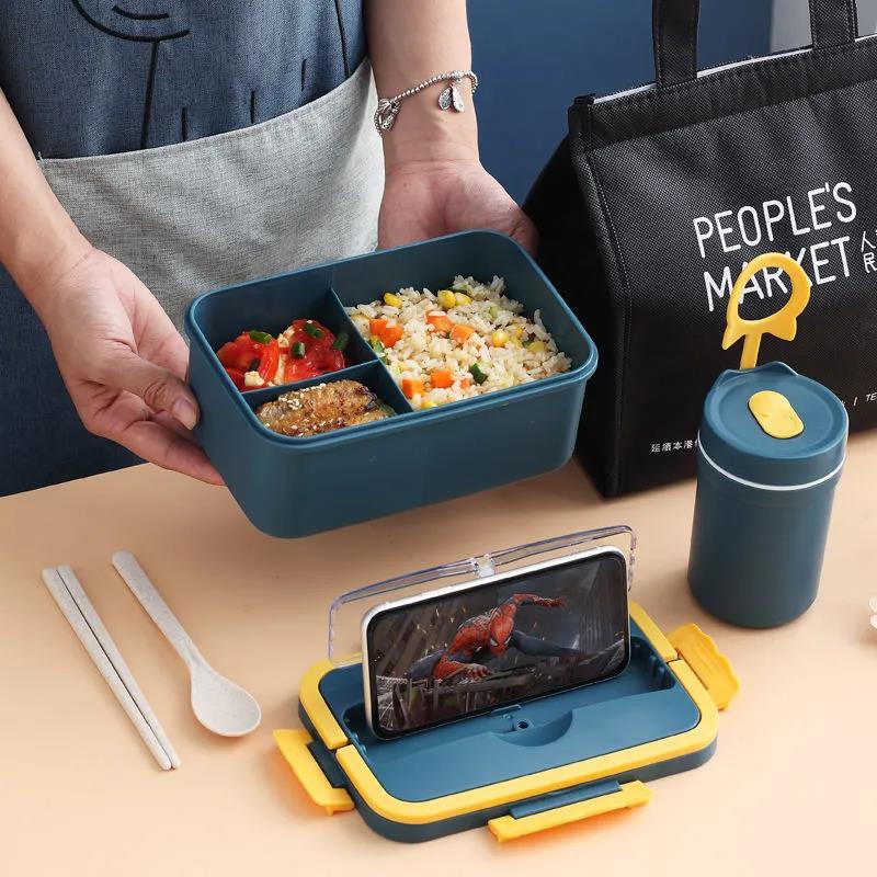 Wheat Straw Insulated Lunch Box Student Three-grid Japanese-style Lunch Box Female Portable Microwave Oven Fresh-keeping Office Worker Lunch Box