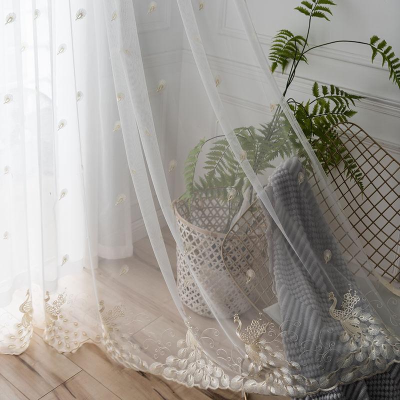 1/2pcs  Peacock Embroidered Sheer Tulle Curtains for Living Room Girls Jacquard Pastoral Window Curtain for Bedroom Curtains