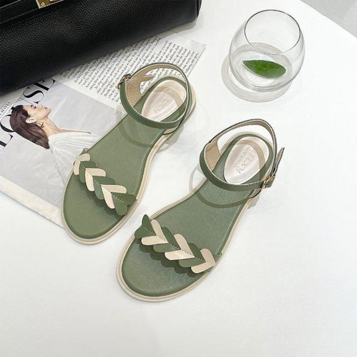 Sandals Women Summer Leisure All-match Flat Shoes One-word Buckle Low-heel Outdoor Beach Shoes