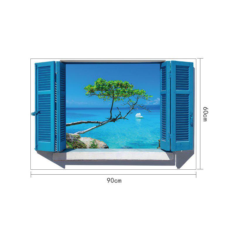 [Wall sticker ]3d Mediterranean Blue False Windows Landscape Wall Stickers Home Decor Living Room In