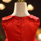Red Children's Evening Dress Wedding Flower Girl Dress Princess Skirt Girl Baby Sweet Temperament Tutu Skirt Round Neck Sleeveless Waist