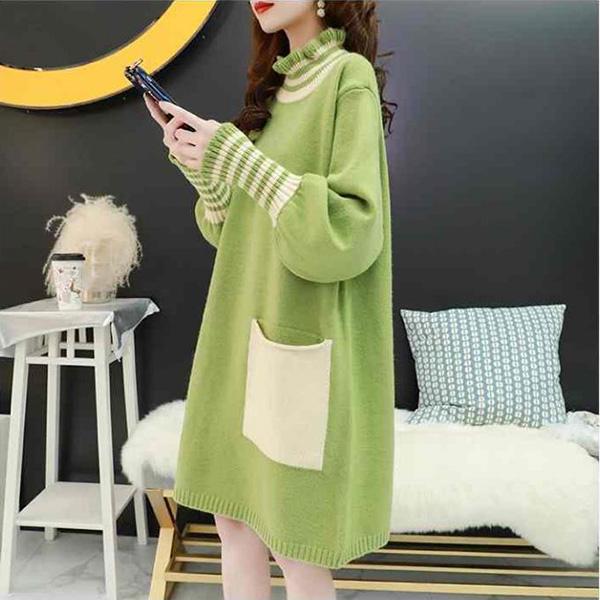 Pregnant Women's Knitted Bottoming Skirt Autumn and Winter Clothes Go Out Thick Fashion Sweater Loose Mid-length Postpartum Dress