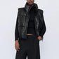 Black Stand Collar Vests Women Fashion Zipper PU Leather Coats Women Elegant Autumn Winter Short Vests Female Ladies IAC