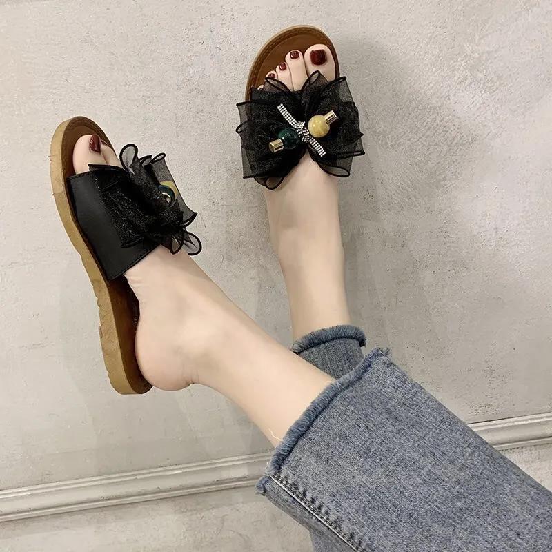Women's Summer Indoor Flat Slippers Bow Outer Wear Anti-skid Slippers