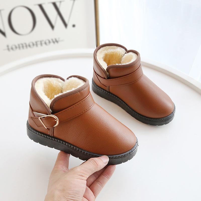 Kid's Solid Color Cotton Short Boots Children's Winter Cotton Shoes Waterproof Non Slip Warm Shoes