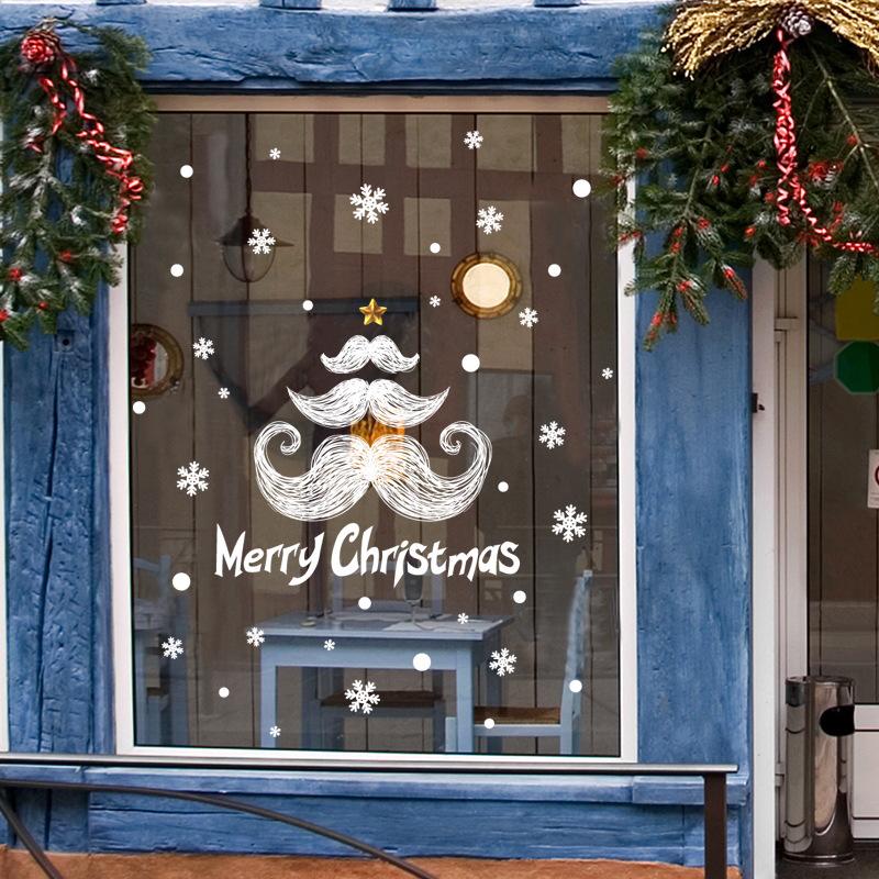 White Beard Christmas Snowflake Shop Window Glass Decoration Removable Santa Claus Wall Sticker