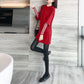 Autumn and Winter Thick Casual Jacket Mid-length Round Neck Red Sweater Slim Dress