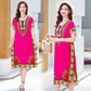Summer Ethnic Print Dress Round Neck Cotton and Linen short  Sleeve Loose Mid-length Vest Skirt Daily Thin