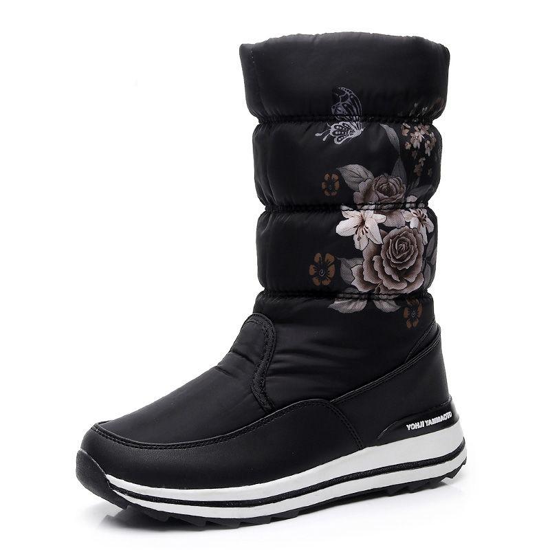 Snow Boots Women's Thick Winter Waterproof Non-slip Warmth and Velvet Cotton Shoes Mid-to-high Boots