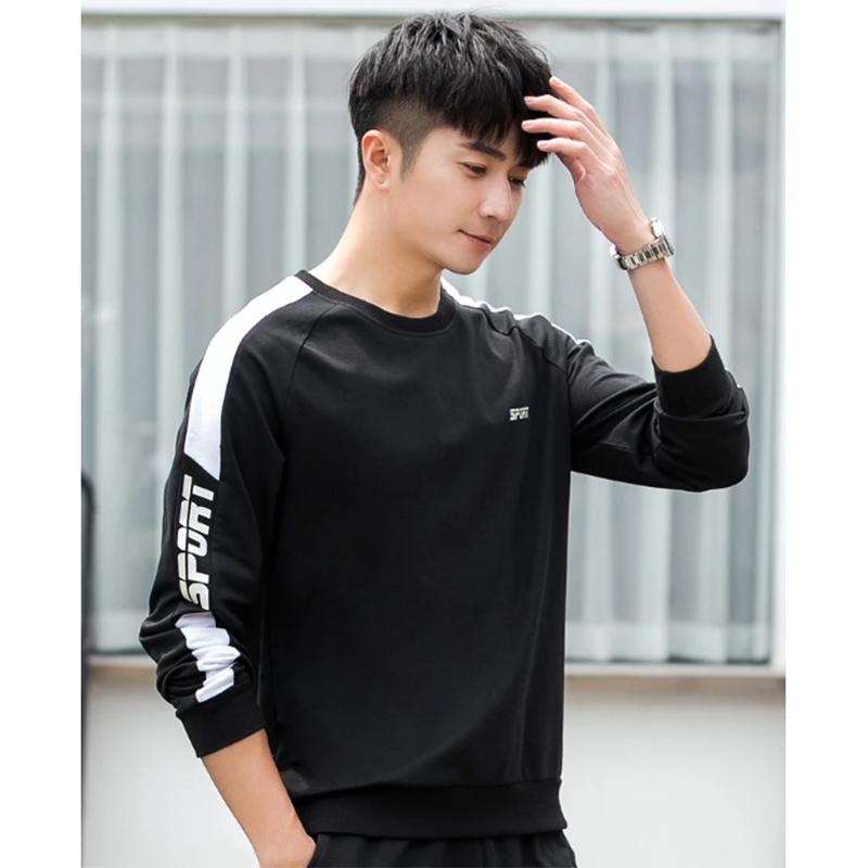 Men's Spring and Autumn Cotton Shirt Pullover Round Neck Long-sleeved Loose Casual Printing Sportswear Male Loose Red Black Tracksuit Sport Costume