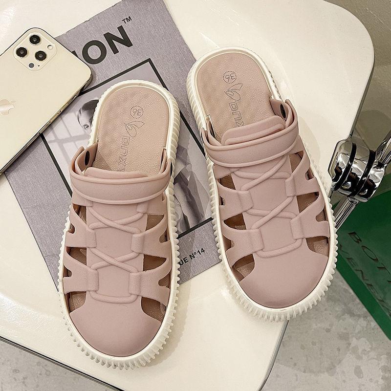 Sandals Women's Flat Bottom Non-slip Two-wear Toe Slippers Women's Outer Wear Beach Shoes Soft and Comfortable