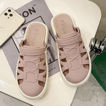 Sandals Women's Flat Bottom Non-slip Two-wear Toe Slippers Women's Outer Wear Beach Shoes Soft and Comfortable