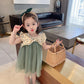 Children Dress Girls Summer Dress Korean Princess Dress Mesh Dress Sleeveless Loose Floral Bow Ruffle Dress