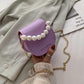 Women Mini Shoulder Messenger Bags Casual Female Crossbody Bags Portable PU Leather Big Pearl Metal Chain