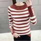 Striped Pattern Sweater Knit Slim Pullover Top for Autumn and Winter Women's Bottoming Shirt