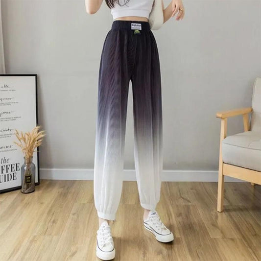 Gradient Color Design Sense Leggings Ice Silk Drape Women's Pants Summer Loose Thin Casual Sports Pants