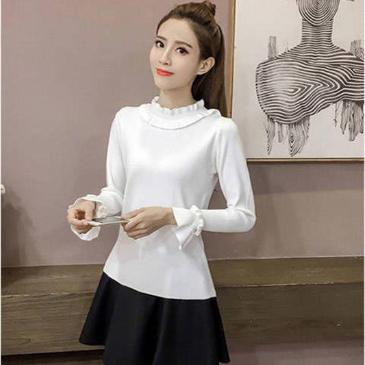 Pofulove Half Turtleneck Slim-fit Fungus Sweater High Elasticity Thin Knitted Bottoming Shirt Women