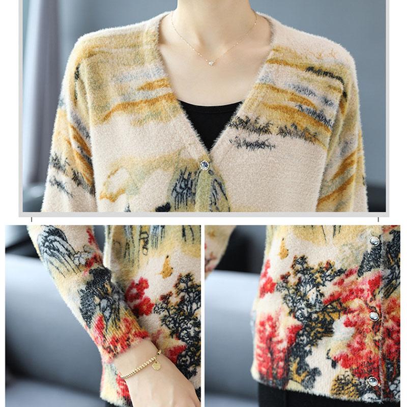 Women Cardigans Sweater Autumn Winter Floral Knitted Coat Cardigan Single Breasted Casual Knit Jacket Sweater