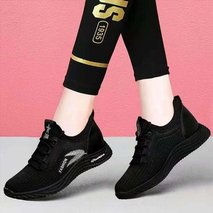 Ladies Mesh Shoes Flying Woven Mesh Sneakers Breathable Versatile Casual Lightweight Soft Sole Running Shoes