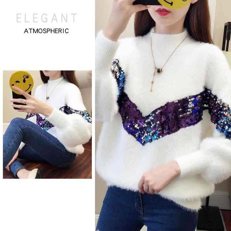 Pofulove Women Winter Sweater Pullovers Warm Knitted Sweaters Pullover Lady  mohair wool thick Sweaters jumper