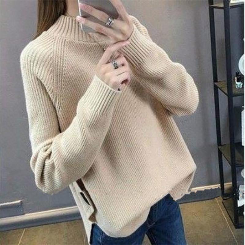 Pofulove Half-neck Women's Wild Slim Fit Slim Thin Wild Short Knitted Bottoming Shirt Irregular