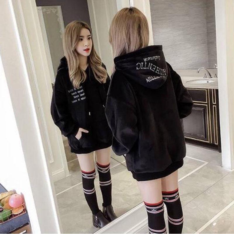 Hood Top Autumn Winter Sweatshirt Cotton Women's Sweatshirt Wild Large Size Long Sleeve Warm