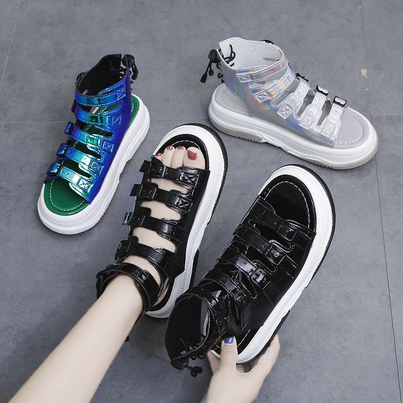 Plus Size 35-40 Summer Women Leather Word Deduction Cutout Shoes Shoes Letter Beach Casual Sandals Increase Flip Flop Sandals
