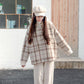 Autumn and Winter Plus Velvet Thick knitwear Plaid Loose Turtleneck Top Long Sleeve Base Sweater Women