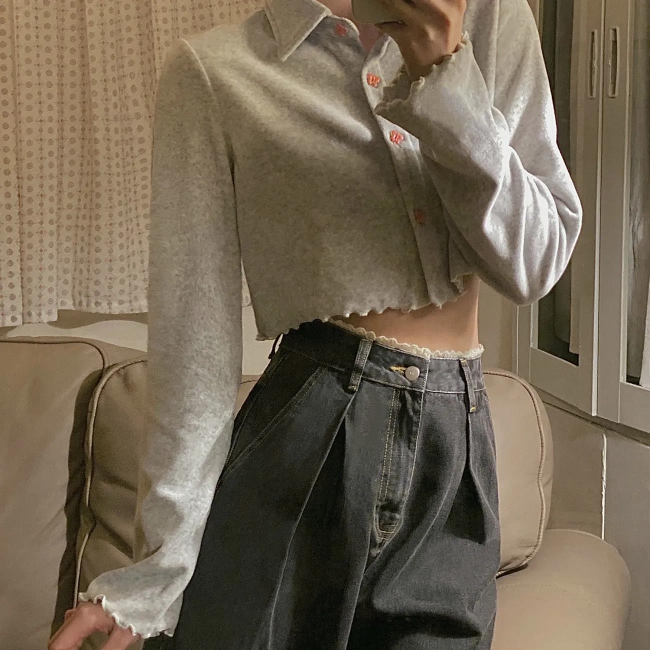 Large Size Lace Edge Jeans Women's High Waist Wide Leg Is Thin Loose Casual All-match Straight Daddy Small Mopping Pants